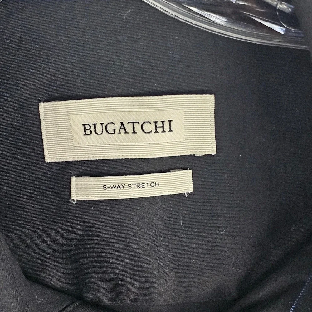 Bugatchi Button Down Shirt Mens L Black ISF9500K60 8-Way Stretch Short Sleeve